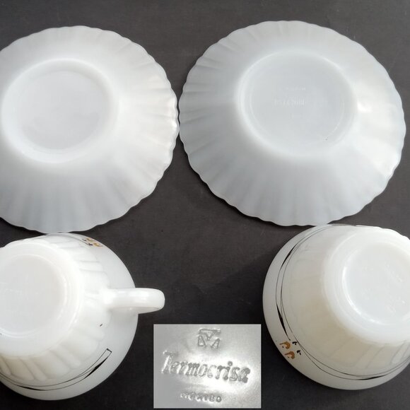 VTG MCM Opal Milk Glass 2 Cups w/Saucers Termocrisa Rare Fire King Pyrex - Picture 14 of 16